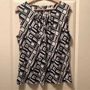 EUC Calvin Klein Sleeveless Suit/Dress Blouse/Top, Black and White, Sz XL